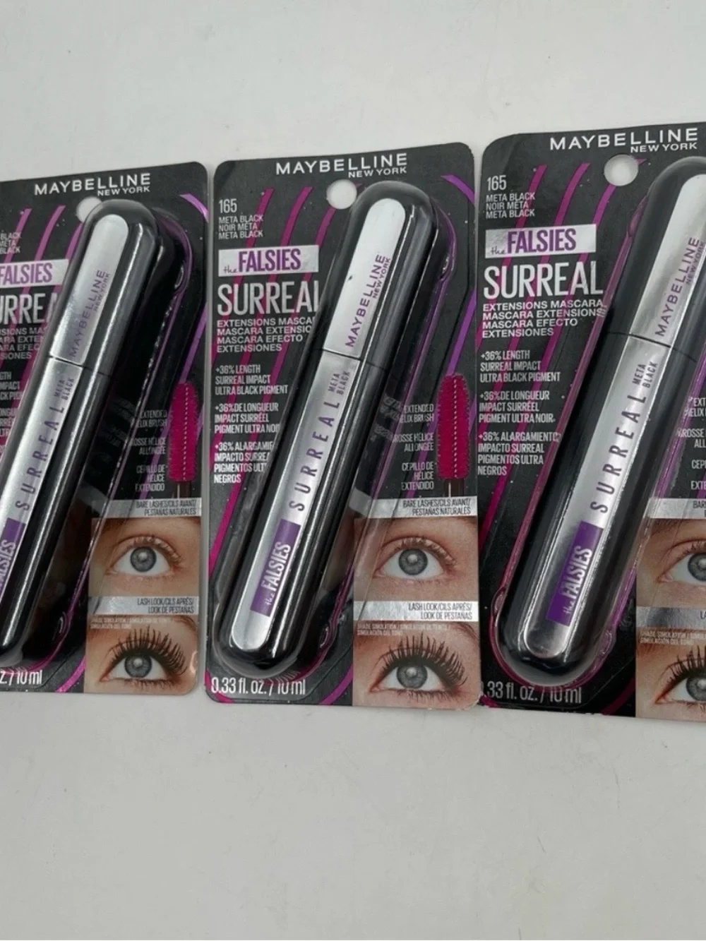 Lot of 3 - Maybelline Falsies SURREAL Extension Mascara - Meta Black #165